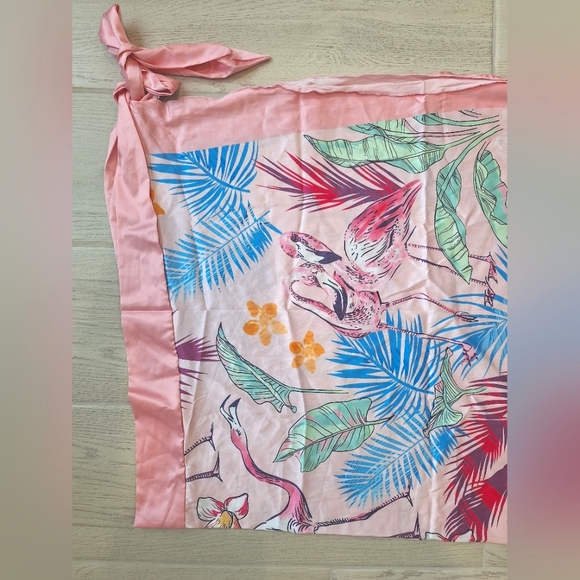 Tropical flamingo print swimsuit cover up/sarong/skirt with ties - one size - Picture 2 of 10